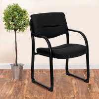 Flash Furniture Black Leather Executive Side Chair with Sled Base BT-510-LEA-BK-GG